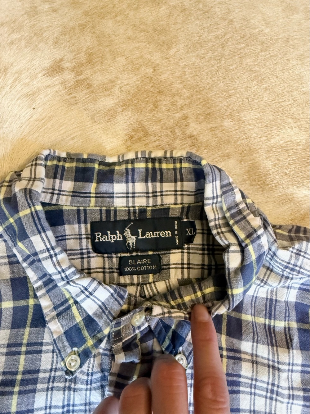 Ralph Lauren Plaid Button-Down Shirt in Blue, White & Yellow - XL